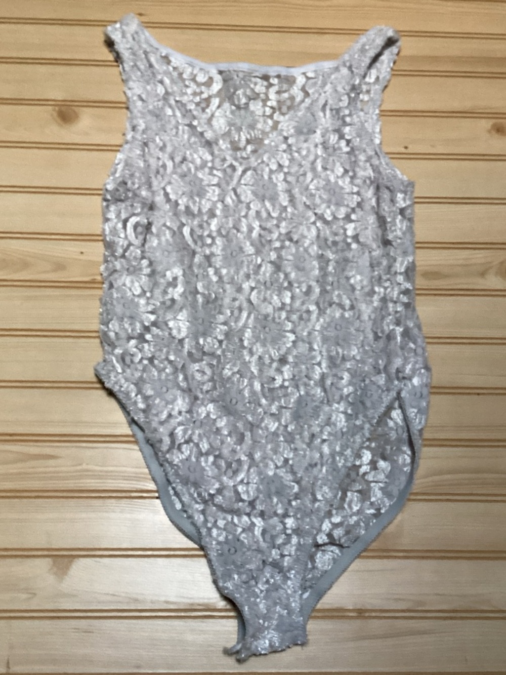 Cinema Etoile‎ Vintage Silver Grey Stretch Lace Reversible Bodysuit M